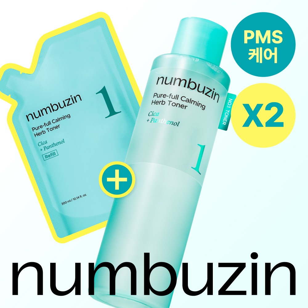 [清凉修护]numbuzin 1Beon 舒缓 Malkgedameun Cheongcho爽肤水 300ml 补充装企划(+300ml) 企划装