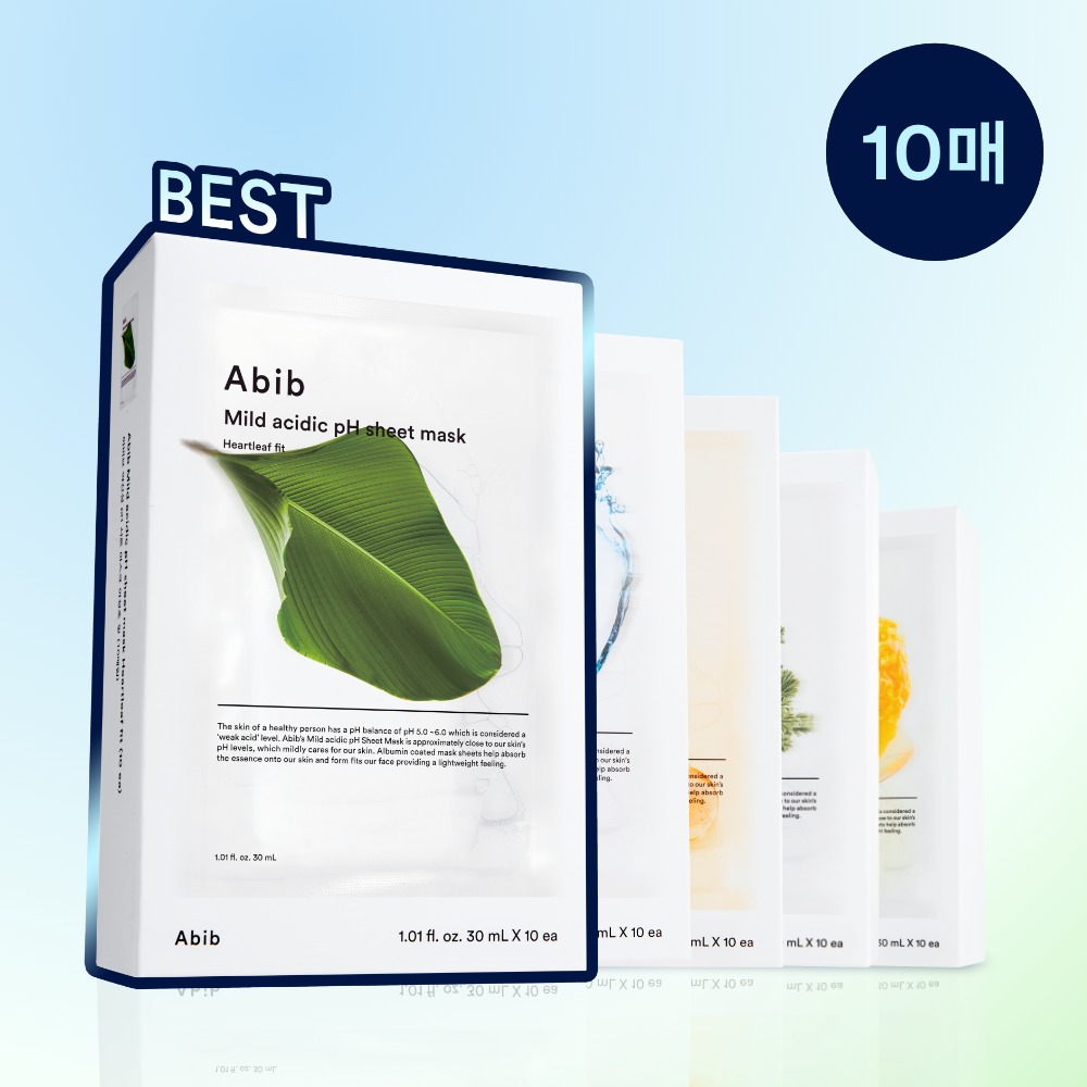 [10片/5Jong] Abib 弱酸性 pH 面膜贴 10片 (鱼腥草/复活草/水润/谷胱甘肽/蜂蜜)