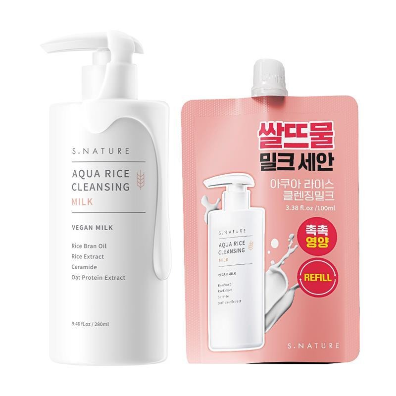 [补充装/Jageuk零度/3Gwanwang 保湿屏障Milkeu] Esnature 水润 米糠 洁面乳 280ml 补充装企划 (+补充装100ml) 企划装