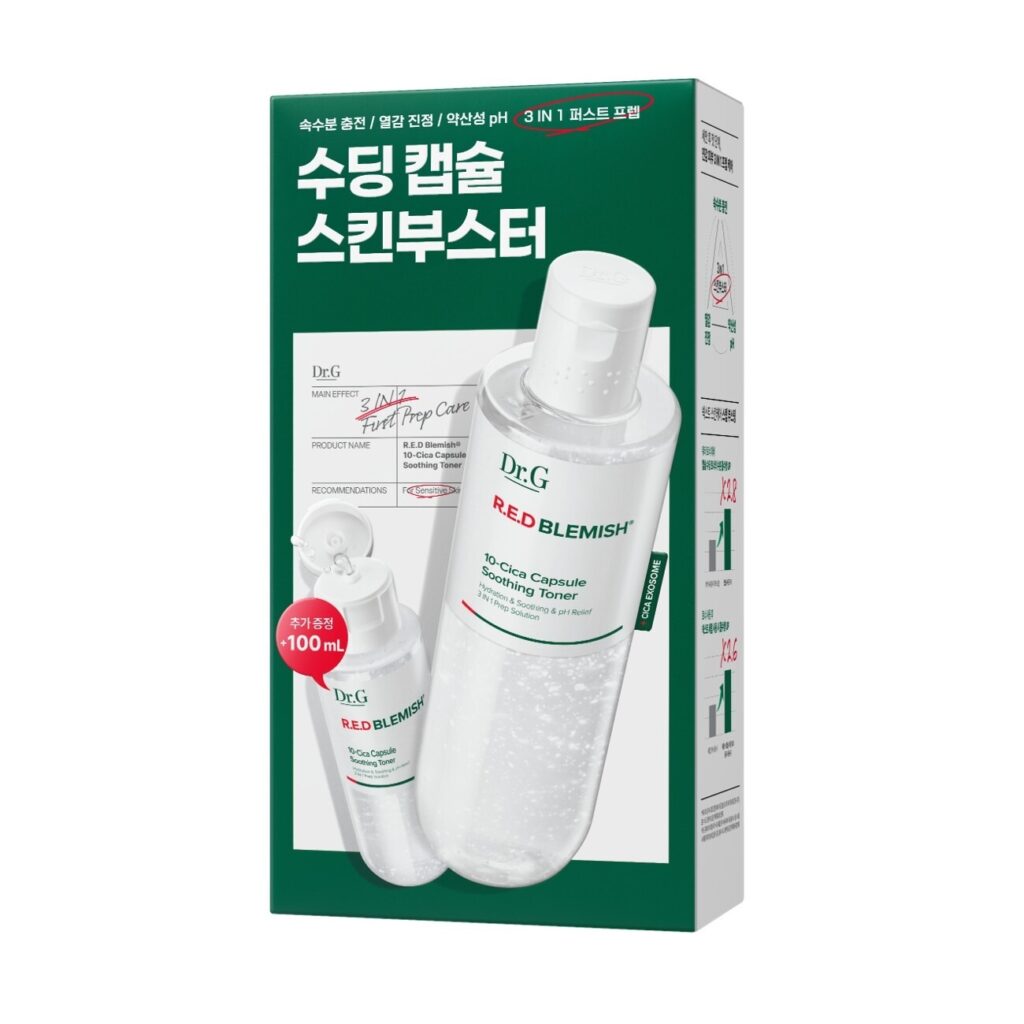 [迷你Eocheo] Dr.G 红色痘痘修护10-积雪草胶囊舒缓爽肤水 300ml 企划装（赠100ml）