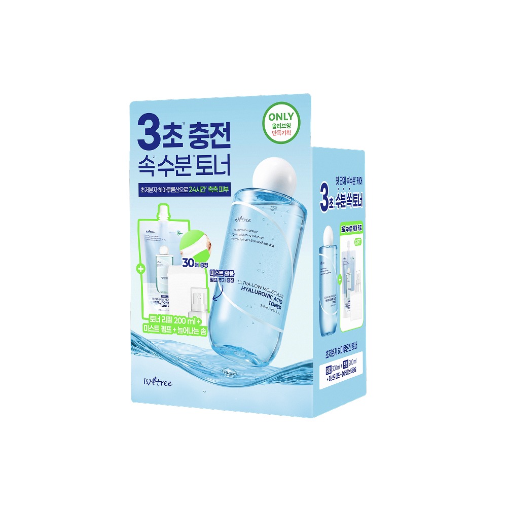 Isntree 超低分子玻尿酸爽肤水 300ml 补充装企划 (+200ml 补充装 + 喷雾 Peompeu + 赠可延展化妆棉) 企划装