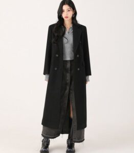 Anna 双排扣长款大衣 黑色