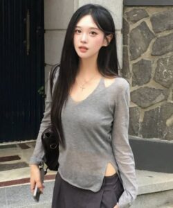 亚麻透视挂脖叠穿针织套装 4色 COWKT015