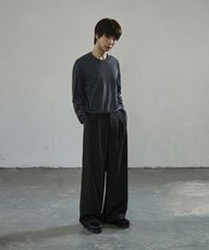 [夏季面料追加]Double Tuck 宽幅 阔腿裤[黑咖啡]