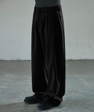 [夏季面料追加]Double Tuck 宽幅 阔腿裤[黑咖啡]