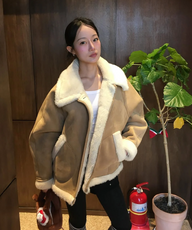 绒毛领羊羔毛夹克大衣 [米色] / WBE4L10525