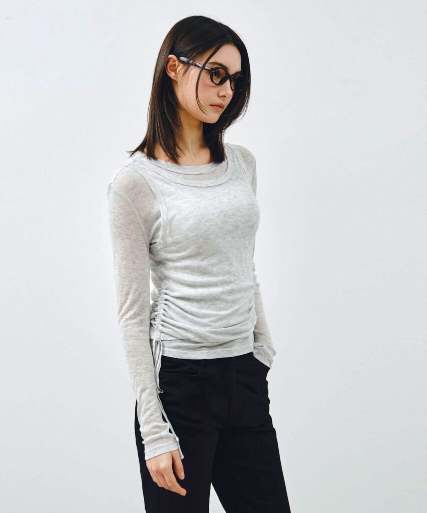 [SET] Side Shirring 叠穿 T恤 轻薄型灰色 MDTS067LGRAY