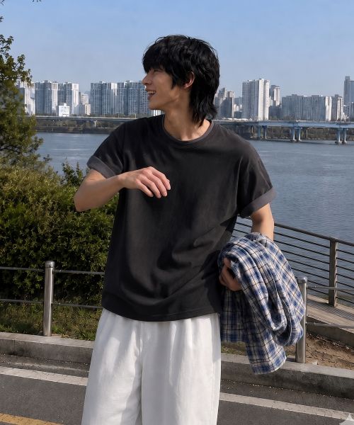 日常卷边叠穿短款T恤 - 3色