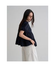 蓬蓬袖圆领短袖衬衫 深蓝色