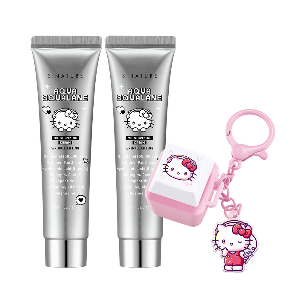 [Sanrio特惠/评价活动/Hello Kitty] S.NATURE 水润角鲨烷保湿面霜 60ml 双重企划装（赠Hello Kitty键帽钥匙扣）